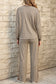 Red Cozy Ribbed Patchwork Polka Dot Trim Long Sleeve 2pcs Pant Set