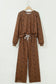Brown Leopard Print Long Sleeve Top Relaxed Pant Set