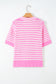 Green Stripe Short Sleeve Knit V Neck Bow Knot Sweater