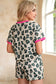 Rose Unique Leopard Print Contrast Trim Top Loose 2pcs Short Set