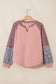 Light Pink V Neck Colorblock Patchwork Striped Floral Long Sleeve Casual Top