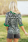 Green Damask Print Ruffled Color Block Detail Half Sleeve Blouse