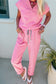 Apricot Pink Solid Color V Neck Tee Drawstring Pant Set