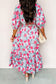 Red Elegant Floral Puff Sleeve Midi Dress