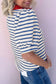 Black Stripe Short Puff Sleeve Color Block Polo Collar Blouse