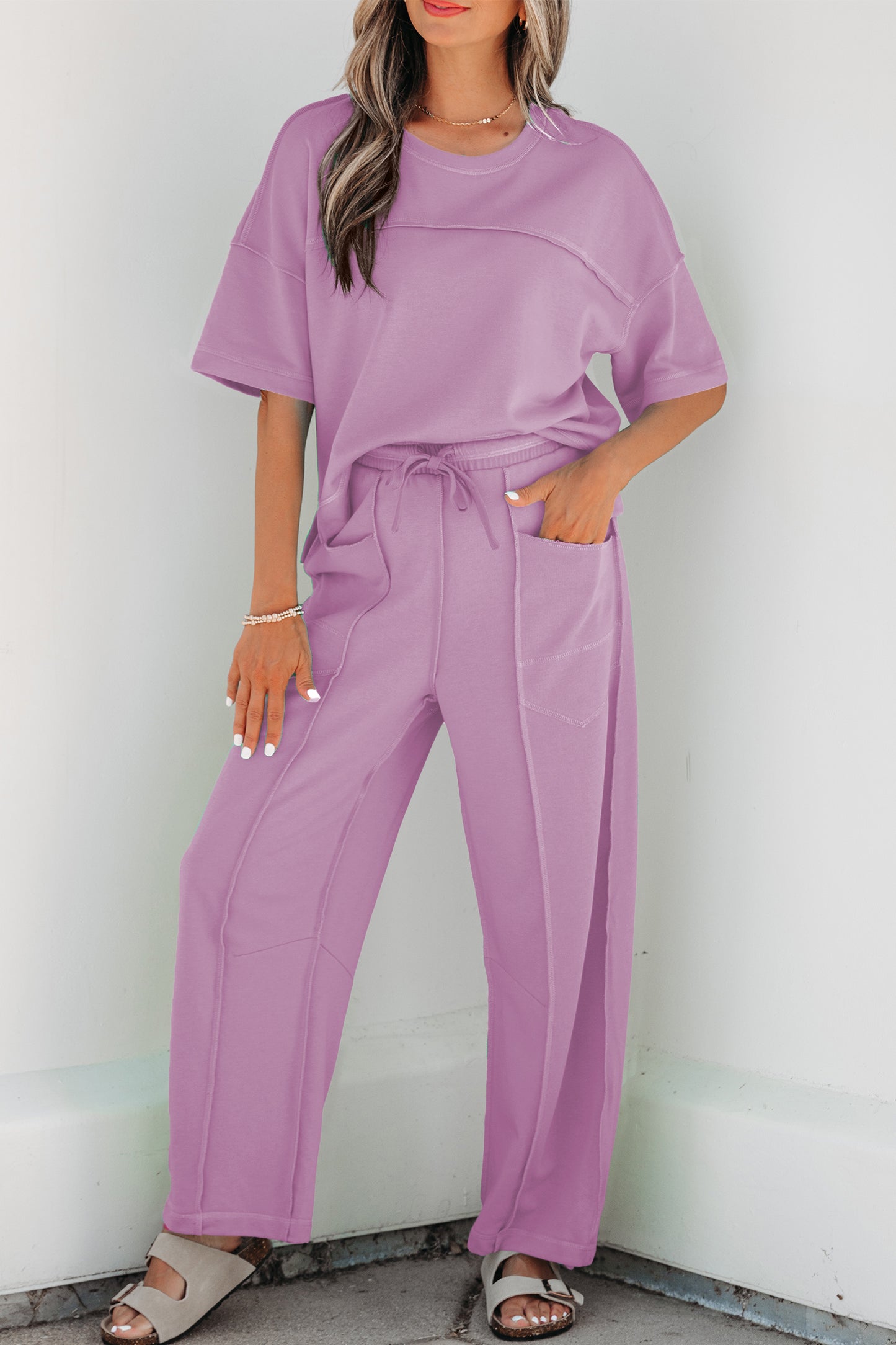 Sky Blue Drop Shoulder Boxy Tee and Barrel Pants Set