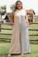 Gray Stripe Plus Size Color Block Buttoned Sleeveless Wide Leg Jumpsuit