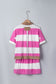 Rose Stripe Colorblock Trim Polo Tee Drawstring Mini Skirt 2pcs Set