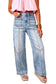 Beau Blue Frayed Studded Detail Wide Leg Pocketed Jeans