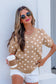 Dark Khaki Polka Dot Short Sleeve Button Down Sweater Cardigan