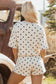 White Exposed Seam Detail Polka Dot Loose Tee Drawstring Shorts Set