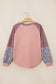 Light Pink V Neck Colorblock Patchwork Striped Floral Long Sleeve Casual Top