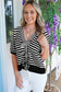Green Stripe Short Sleeve Knit V Neck Bow Knot Sweater