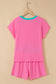 Clearly Aqua Soft Ribbed Color Block Trim Casual Short Set