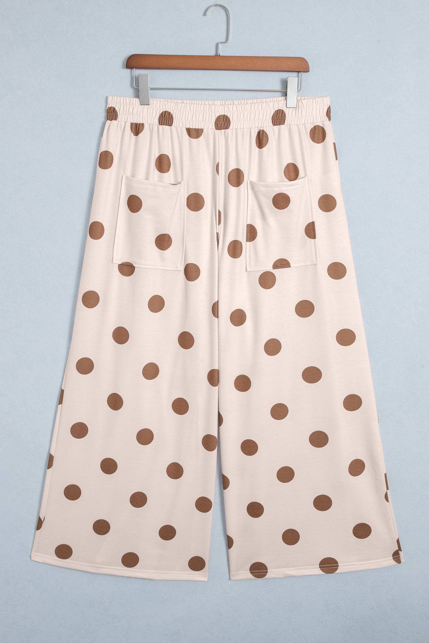 Brown Polka Dot Elastic Waist Wide Leg Plus Size Pants