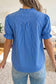 Blue Stripe Ruffled Short Puff Sleeve Button Front Blouse