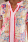 Red Mixed Print V Neck Short Sleeve Blouse