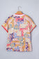 Red Mixed Print V Neck Short Sleeve Blouse