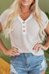 Khaki Stripe Buttoned Front V Neck Knitted T Shirt