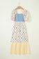 Multicolour Floral Print Striped Color Block Patchwork Square Neck Shirred Long Dress