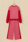 Red Color Block Plaid Patchwork Long Sleeve Pullover Wide Leg Pant Set