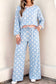 Khaki Polka Dot Contrast Trim Long Sleeve Top Drawstring Shift Pants Set