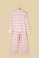 Pink Stripe Color Block Patchwork Zip Long Sleeve Top Elastic Waist Pants Set