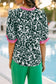 Green Damask Print Ruffled Color Block Detail Half Sleeve Blouse