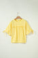 Yellow Cream Tie Half Sleeve Pleated Detail Babydoll Blouse