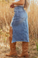 Dearlove Myosotis Irregular Distressed Bottom Denim Midi Skirt